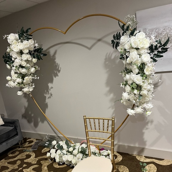 Gold Heart-Shaped Floral Arch with White Roses